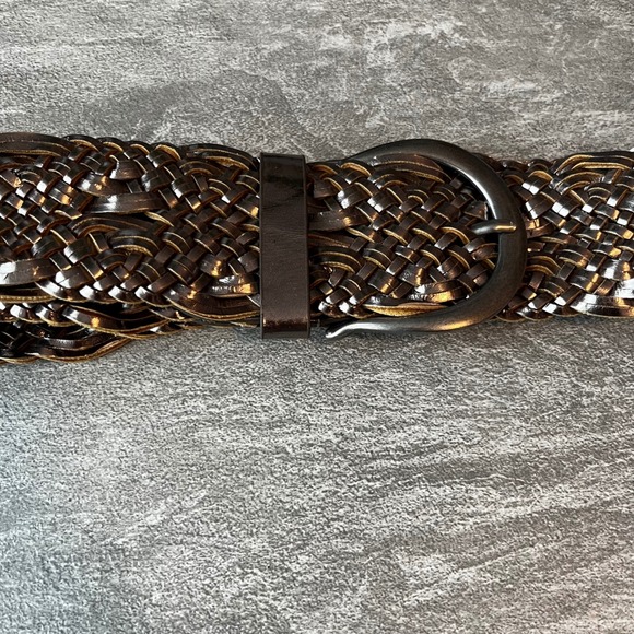 GAP Woven Braided Faux Leather Belt Women's Medium M Brown Antique Metal Buckle - Picture 1 of 8